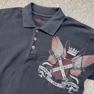 Hard Rock Cafe Paris Mens Black Studded Graphic Polo Shirt Large Rock N Roll